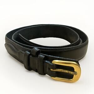 Mens Size 36 Black Leather Belt With Gold Tone Buckle Classic Vintage